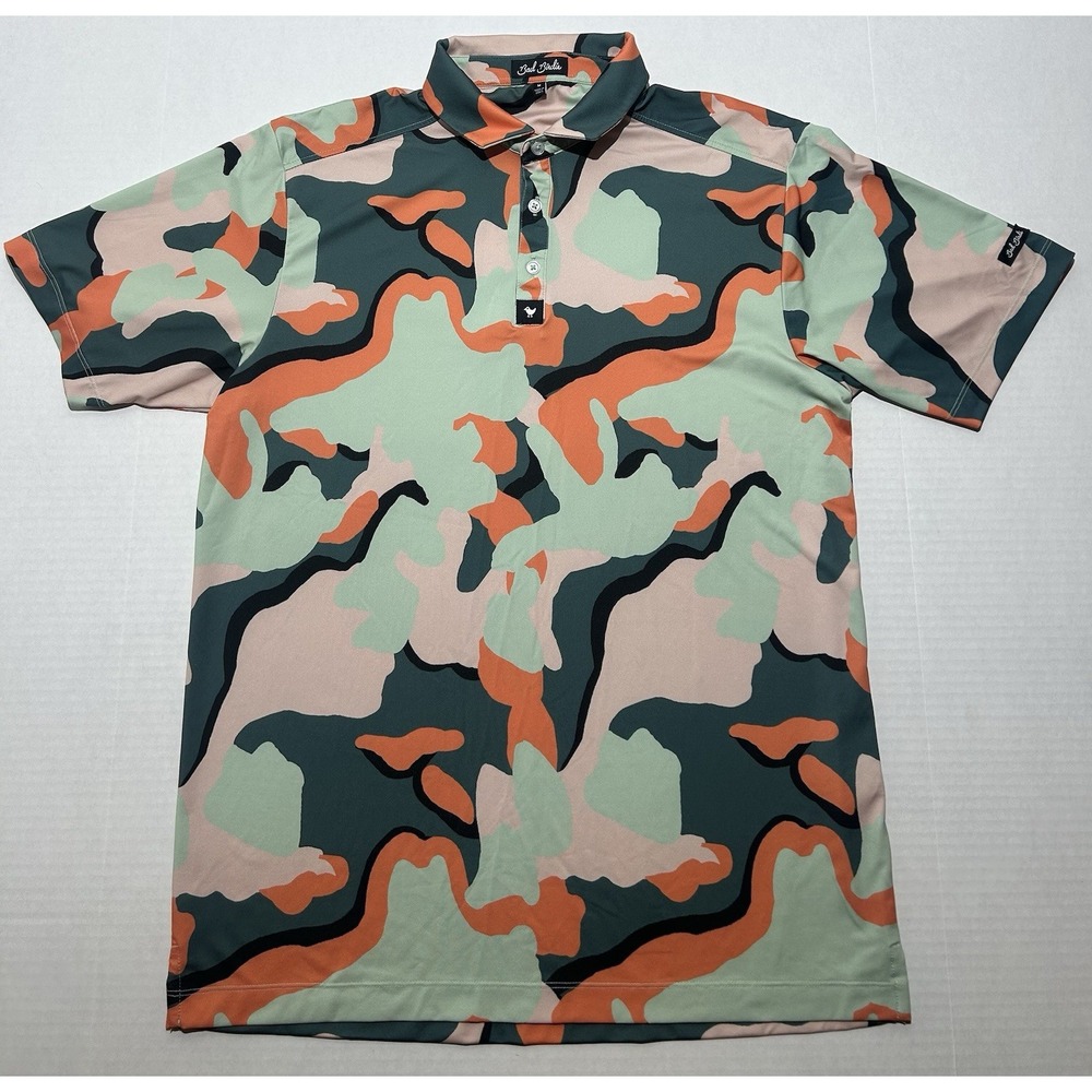 Bad Birdie Powel Camo Golf Polo Mens Size Medium Performance Stretch Casual EUC